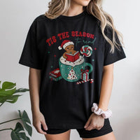 Gingerbread Man Book Lover Christmas Tee, Tis the Season to Read T-Shirt, Adorable Bookish Holiday Shirt, Bookworm Reader Graphic Top