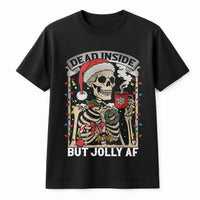 Humorous Skeleton Christmas Shirt, Dead Inside but Jolly AF T-Shirt, Sarcastic Holiday Graphic Tee, Coffee Lover Xmas Tee, Holiday Present