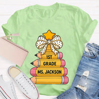 Custom Holiday Teacher T-Shirt, Personalized Christmas Tree Grade Shirt, Festive School Season Graphic Tee, Winter Educator Present