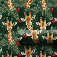 Watercolor Safari Giraffe Gift Wrap, Christmas Giraffe Wrapping Paper, Festive Giraffe Wrapping Paper, Dark Green Pine Holiday Present Wrap