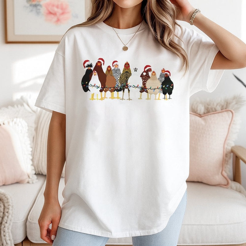 Humorous Holiday Chicken Shirt, Christmas Chicken T-Shirt, Festive Poultry Graphic Tee, Adorable Chicken Christmas Tee, Homesteader Holiday T-Shirt