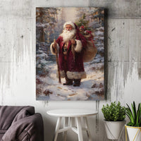 Snowy Forest Christmas Painting, Vintage Santa Claus Canvas Wall Art, Santa Claus Canvas Print, Holiday Forest Canvas Art, Christmas Present
