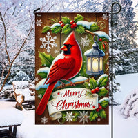 Winter Snow Bird Yard Flag, Red Cardinal Merry Christmas Garden Flag, Double Sided Christmas Holiday Flag, Rustic Xmas Lawn Decor
