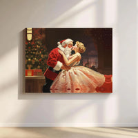 Retro Christmas Romance Canvas, Vintage Santa Claus Kissing Woman Canvas, Holiday Canvas Print, Festive Xmas Wall Art, Seasonal Winter Present
