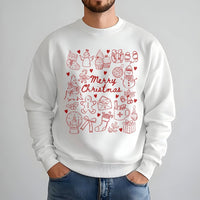 Red Festive Holiday Doodles Shirt, Merry Christmas Sweatshirt, Adorable Christmas Icons Crewneck, Comfy Winter Sweater, Holiday Present for Her