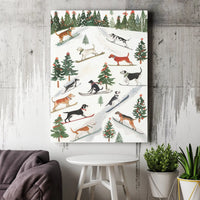 Whimsical Winter Holiday Canvas, Skiing Dogs Christmas Wall Art, Adorable Ski Dog Digital Download Print, Humorous Xmas Animal Seasonal Decor Present