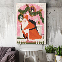 Christmas Fireplace Cat Canvas, Santa and Cats Canvas Wall Art, Whimsical Holiday Cat Print, Festive Winter Canvas Decor, Cat Lover Present