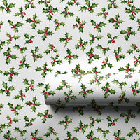 Traditional Christmas Gift Wrap, Classic Holly Berry Wrapping Paper, Red Berry Holiday Present Paper, Festive Winter Wrapping Paper Roll