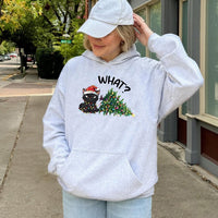 Humorous Cat with Holiday Lights Hoodie, Grumpy Black Cat Christmas Hoodie, Sarcastic Christmas Cat Mom Pullover, Adorable Xmas Sweatshirt