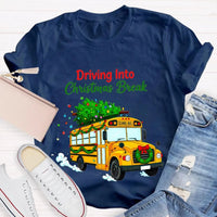 Driving into Christmas Break Shirt, Christmas School Bus T-Shirt, Winter Holiday Bus Driver Tee, Teacher Graphic T-Shirt, Xmas Present