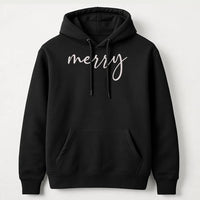 Minimalist Script Holiday Sweatshirt, Merry Christmas Hoodie, Comfy Xmas Winter Pullover Hoodie, Aesthetic Christmas Season Hooded Top
