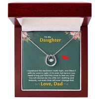 Dancing Crystal Horseshoe Pendant Necklace, To My Daughter Horseshoe Necklace, Sentimental Birthday Christmas Jewelry Present from Dad
