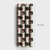 Dog Holiday Wreath Gift Wrap, Chocolate Labrador Christmas Wrapping Paper, Adorable Lab Puppy Christmas Wrapping Paper, Dog Lover Holiday Wrap