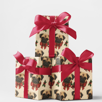 Santa Hat Holiday Dog Gift Wrap, Pug Christmas Wrapping Paper, Adorable Pug Puppy Present Wrap Roll, Humorous Pet Lover Xmas Wrapping Paper