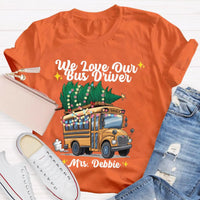 Custom Name Bus Driver Shirt, Personalized School Bus Christmas Tree T-Shirt, Holiday School Bus Tee, Christmas Tree Graphic Teacher Shirt