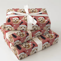 Dog Santa Hat Holiday Gift Wrap, Goldendoodle Christmas Wrapping Paper, Adorable Puppy Xmas Wrapping Paper, Dog Lover Winter Gift Wrap Roll
