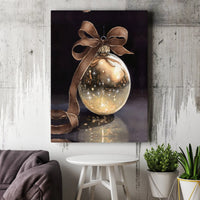 Glitter Ribbon Holiday Canvas Wall Art, Gold Christmas Ornament Canvas Print, Festive Winter Canvas Decor, Christmas Seasonal Art Present