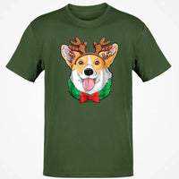 Holiday Dog Lover T-Shirt, Corgi Christmas Reindeer Antlers Shirt, Adorable Xmas Puppy Graphic Tee, Festive Corgi Shirt, Winter Holiday Present