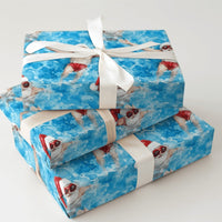 Tropical Pool Santa Gift Wrap, Swimming Santa Wrapping Paper, Humorous Christmas in July Wrapping Paper, Summer Holiday Present Wrap Paper