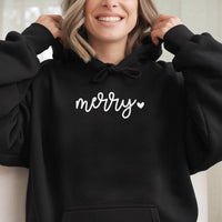 Minimalist Script Heart Sweatshirt, Merry Christmas Hoodie, Comfy Holiday Season Pullover, Adorable Festive Winter Hooded Sweater