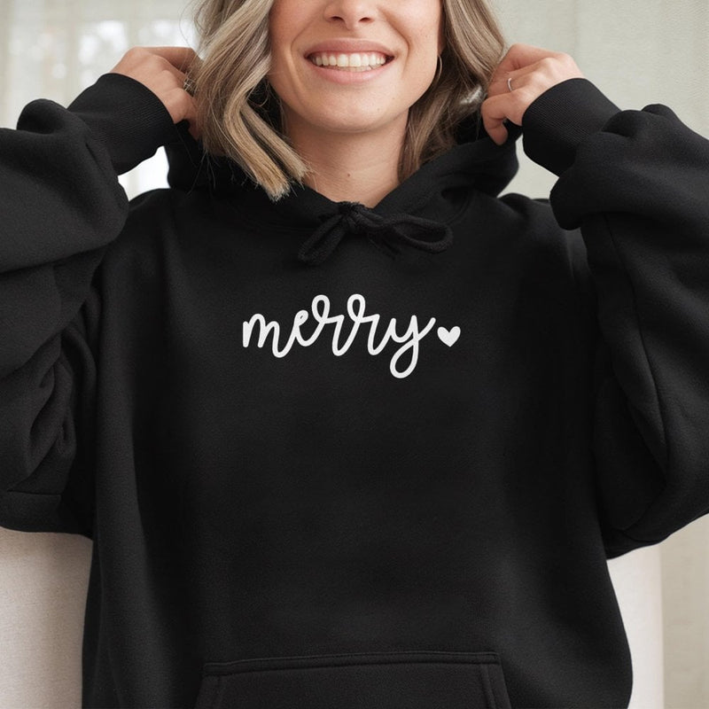 Minimalist Script Heart Sweatshirt, Merry Christmas Hoodie, Comfy Holiday Season Pullover, Adorable Festive Winter Hooded Sweater