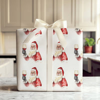 Humorous Red Wine Holiday Gift Wrap, Santa Toasting Wine Wrapping Paper, Drinking Santa Claus Wrapping Paper, Adult Christmas Wrapping Paper