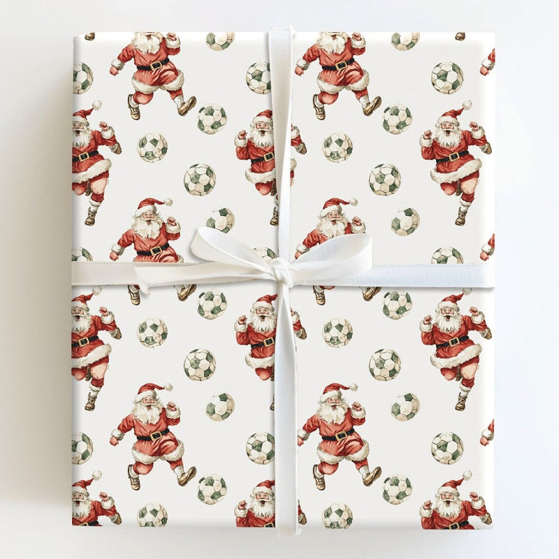 Sports Christmas Gift Wrap, Watercolor Soccer Santa Wrapping Paper, Festive Soccer Player Wrapping Paper, Football Fan Holiday Gift Wrap