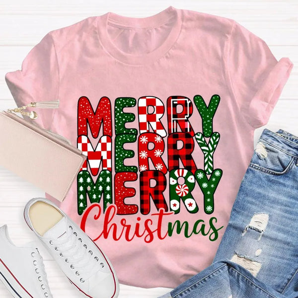 Festive Holiday Graphic T-Shirt, Merry Christmas Plaid Snowflakes Shirt, Buffalo Plaid Christmas Tee, Winter Season Womens Ap