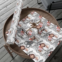 Vintage Christmas Santa Illustration Gift Wrap Roll, Girl on Santa Lap Wrapping Paper, Festive Kids Holiday Wrapping Paper