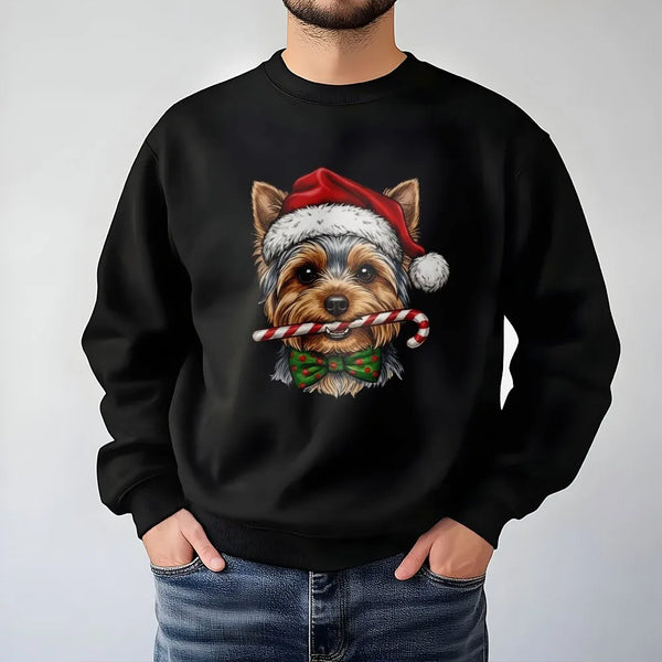 Santa Hat Yorkie Dog Crewneck, Yorkie Christmas Sweatshirt, Adorable Holiday Yorkie Pullover, Christmas Dog Sweater, Xmas Pre