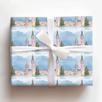 Watercolor Winter Cityscape Gift Wrap, London Big Ben Christmas Wrapping Paper, Festive London Holiday Wrapping Paper, Travel Gift Wrap Roll