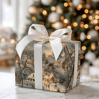 Winter Wonderland Gift Wrap, Snowy Christmas Village Wrapping Paper, Vintage Dusk Cottage Wrapping Paper, Holiday Present Wrapping Paper