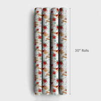 Watercolor Winter Animal Gift Wrap, Christmas Giraffe Wrapping Paper, Poinsettia Holiday Present Paper, Festive Xmas Wrap Roll