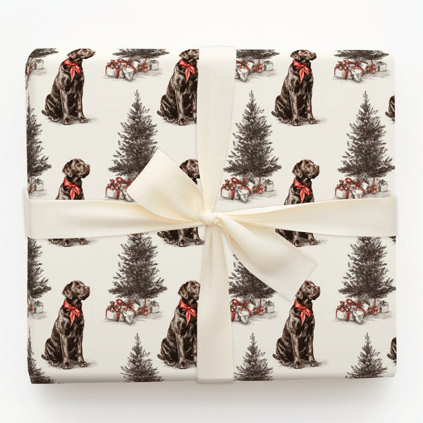 Vintage Dog Christmas Gift Wrap, Chocolate Labrador Wrapping Paper, Chocolate Lab Holiday Wrapping Paper, Dog Lover Present W