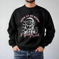 Grumpy Cat Tangled in Lights Sweater, Humorous Christmas Cat Sweatshirt, Sarcastic Xmas Cat Lover Crewneck, Holiday Kitty Pullover Present