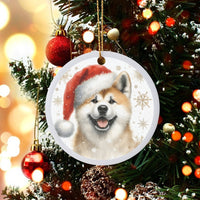 Dog in Santa Hat Ceramic Ornament, Akita Christmas Ornament, Holiday Canine Tree Keepsake, Akita Puppy Lover Xmas Decoration Present