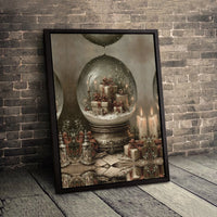 Festive Presents Candles Canvas Print, Vintage Christmas Snow Globe Canvas Wall Art, Holiday Seasonal Canvas, Digital Download Present