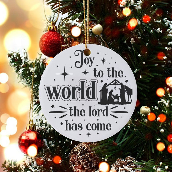 Religious Christmas Tree Ornament, Joy to the World Nativity Ceramic Ornament, Christian Keepsake Ornament, Spiritual Holiday