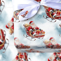 Christmas Sleigh Gift Wrap, Watercolor Santa Sleigh Wrapping Paper, Vintage Santa Claus Wrapping Paper, Festive Winter Holiday Gift Wrap