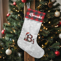 Custom Name Plaid Stocking, Personalized Red Buffalo Plaid Initial Christmas Stocking, Velboa Xmas Stocking, Holiday Decor Present for Family