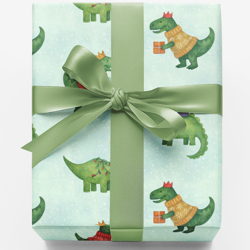 Prehistoric Holiday Dino Gift Wrap, Dinosaur Christmas Wrapping Paper, Festive Rex Present Paper, Kids Xmas Gift Wrapping Paper Roll