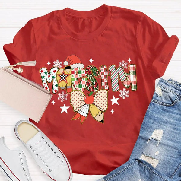 Maestra Bow Snowman Holiday Shirt, Bilingual Teacher Christmas T-Shirt, Spanish Teacher Graphic Tee, Adorable Christmas Maest