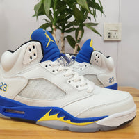 High Top Sneakers, White Blue Colorway, Lace Up Design, Casual Gift for Sneaker Fans