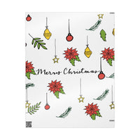 Poinsettia Ornament Doodle Gift Wrap, Merry Christmas Wrapping Paper, Festive Holiday Gift Wrapping Paper, Adorable Winter Present Paper Roll
