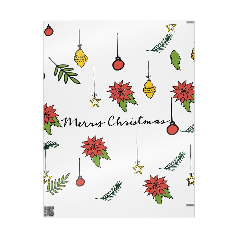 Poinsettia Ornament Doodle Gift Wrap, Merry Christmas Wrapping Paper, Festive Holiday Gift Wrapping Paper, Adorable Winter Present Paper Roll