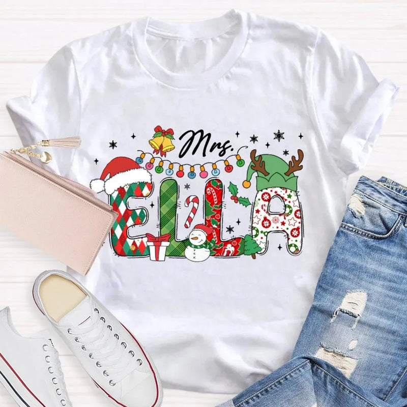 Personalized Snowman Holiday Shirt, Custom Snowman Christmas T-Shirt, Santa Hat Snowman Tee, Adorable Xmas Graphic T-Shirt, Winter Holiday Present
