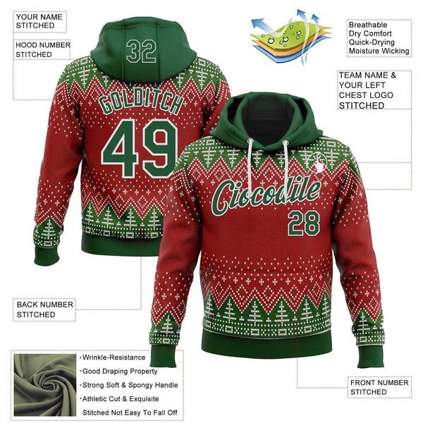 Personalized Holiday Knit Print Pullover Sweatshirt, Custom Ugly Christmas Sweater Hoodie, Festive Xmas Hoodie, Custom Name N