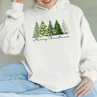 Comfy Botanical Holiday Tree Pullover, Watercolor Christmas Tree Hoodie, Merry Christmas Graphic Hooded Sweatshirt, Festive Winter Present