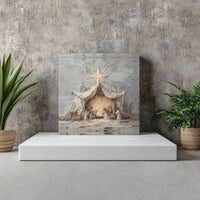 Impasto Christian Nativity Wall Art, Nativity Scene Canvas Print, Christmas Holiday Square Canvas, Religious Nativity Wall Decor, Faith Present