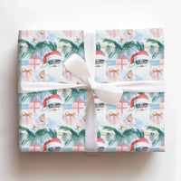 Coastal Beach Holiday Gift Wrap, Tropical Santa Christmas Wrapping Paper, Palm Tree Xmas Wrapping Paper, Summer Holiday Gift Wrap Roll